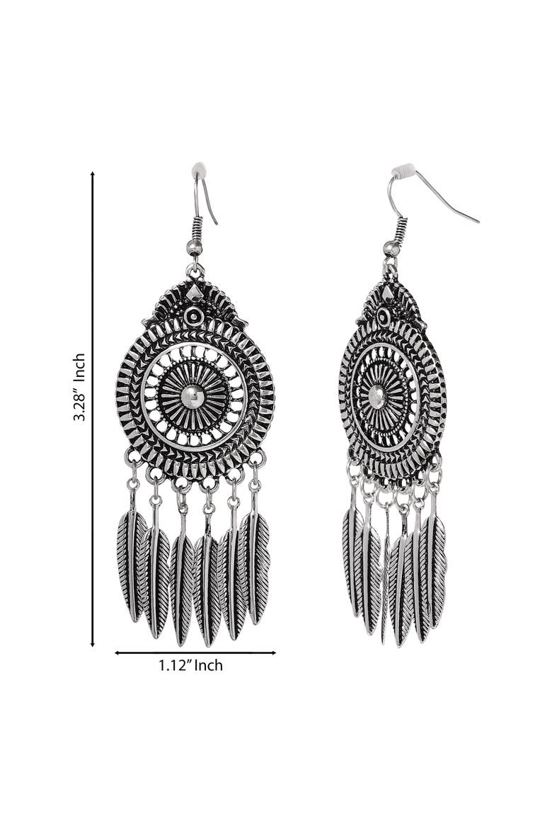 Boho Feather Drop Earrings, Alternate, color, Antique Silver