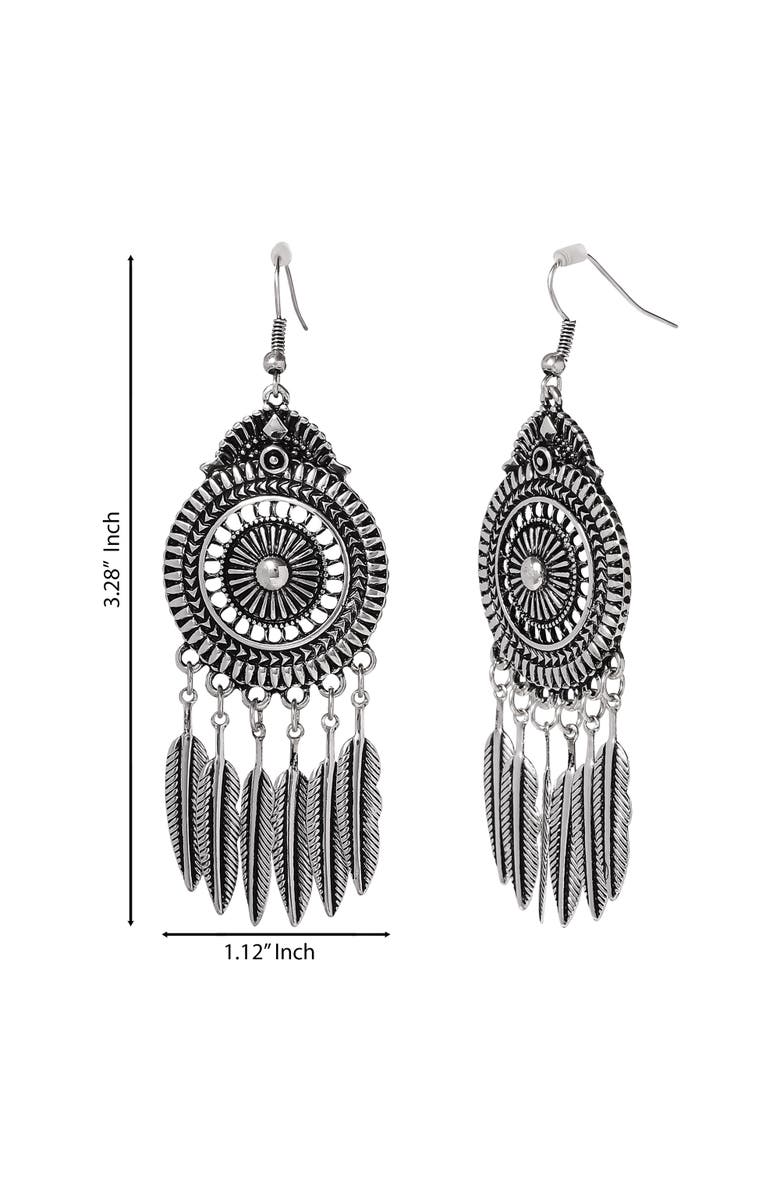 Jessica Simpson Boho Feather Drop Earrings, Alternate, color, Antique Silver