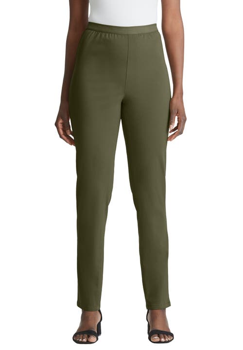 Jessica London Stretch Denim Straight-leg Jegging In Green