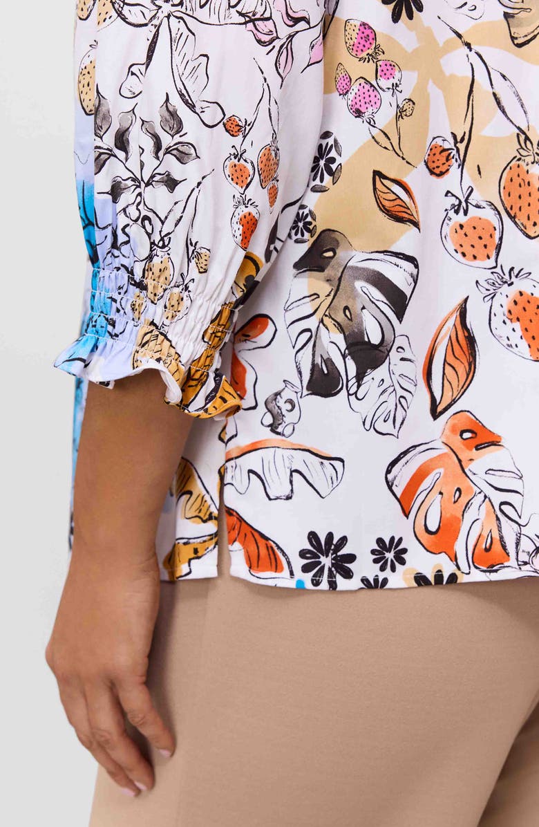 Foxcroft Alicia Floral Cotton Popover Top, Alternate, color, Orange Multi