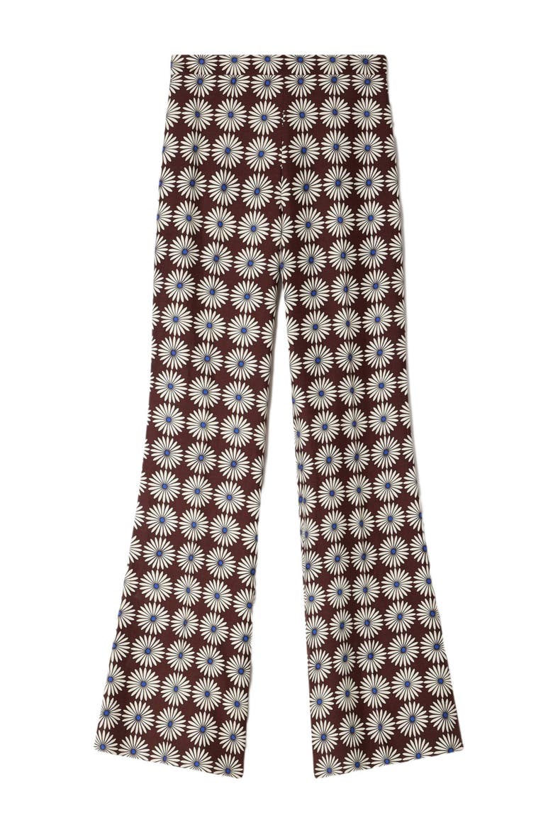 Floral-print floaty trousers, Alternate, color, Marron / bleu