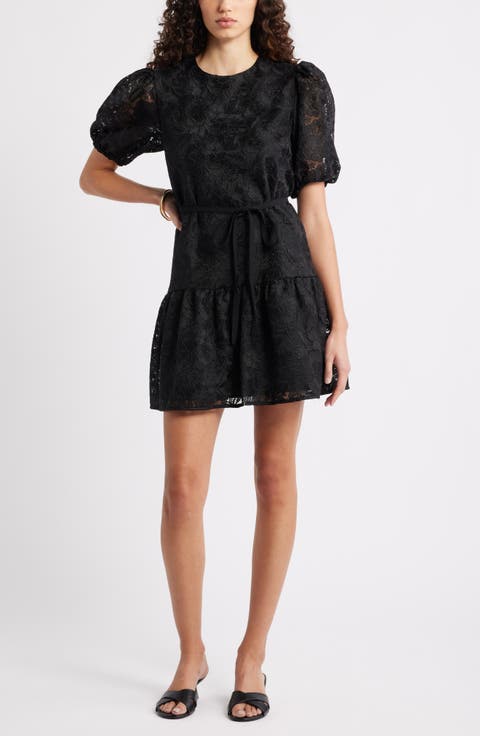 Lace Puff Sleeve Tiered Minidress
