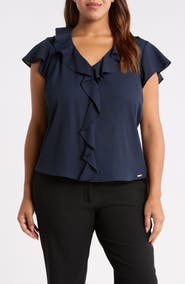 Tahari ASL Ruffle Front Top