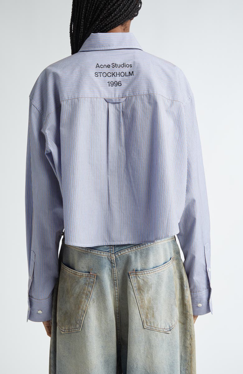 Acne Studios Satai Stripe Crop Cotton Button-Up Shirt, Alternate, color, Sky Blue/ Coffee Brown