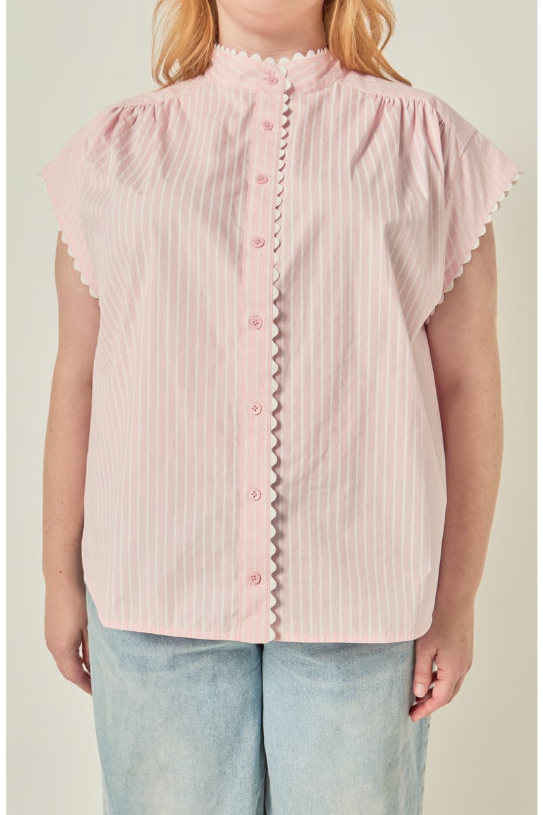 Ric Rac Scalloped Short Sleeve Cotton Blouse, Alternate, color, PINK