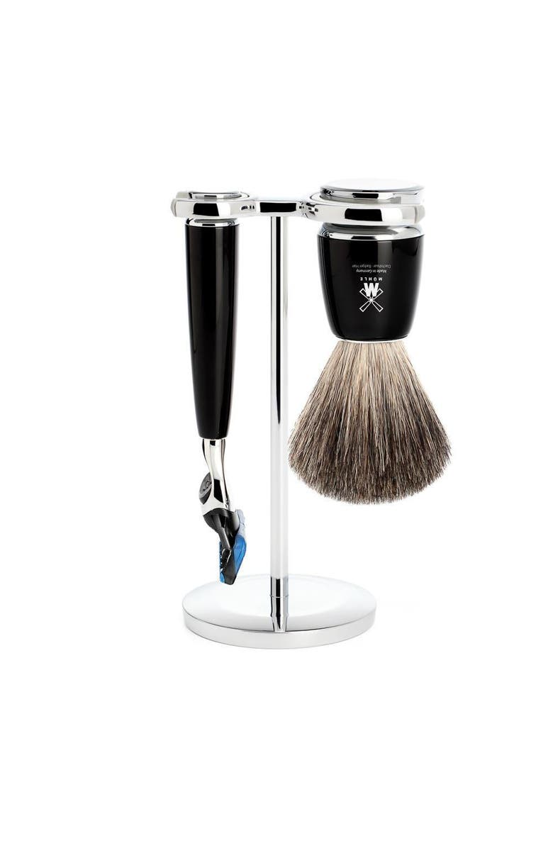 MÜHLE Rytmo Black 3-Piece Pure Badger & Fusion Shaving Set, Main, color, Black