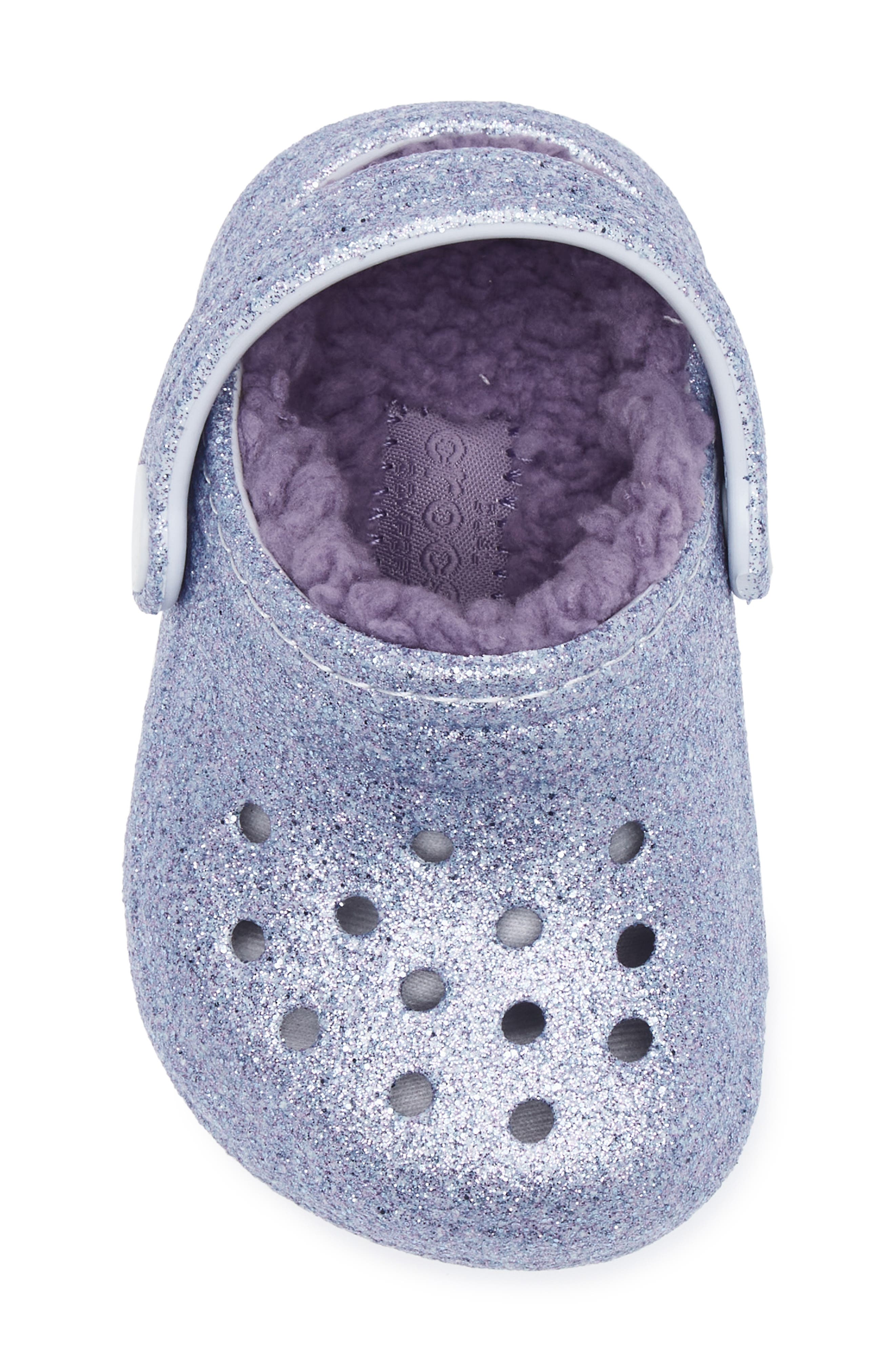 CROCS Kids' Classic Glitter Faur Fur Lined Clog, Alternate, color, Frosted Glitter