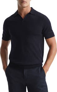Reiss Duchie Johnny Collar Short Sleeve Wool Polo Sweater