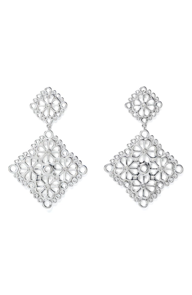 Kate Spade New York spade flower lace drop earrings, Main, color, Silver