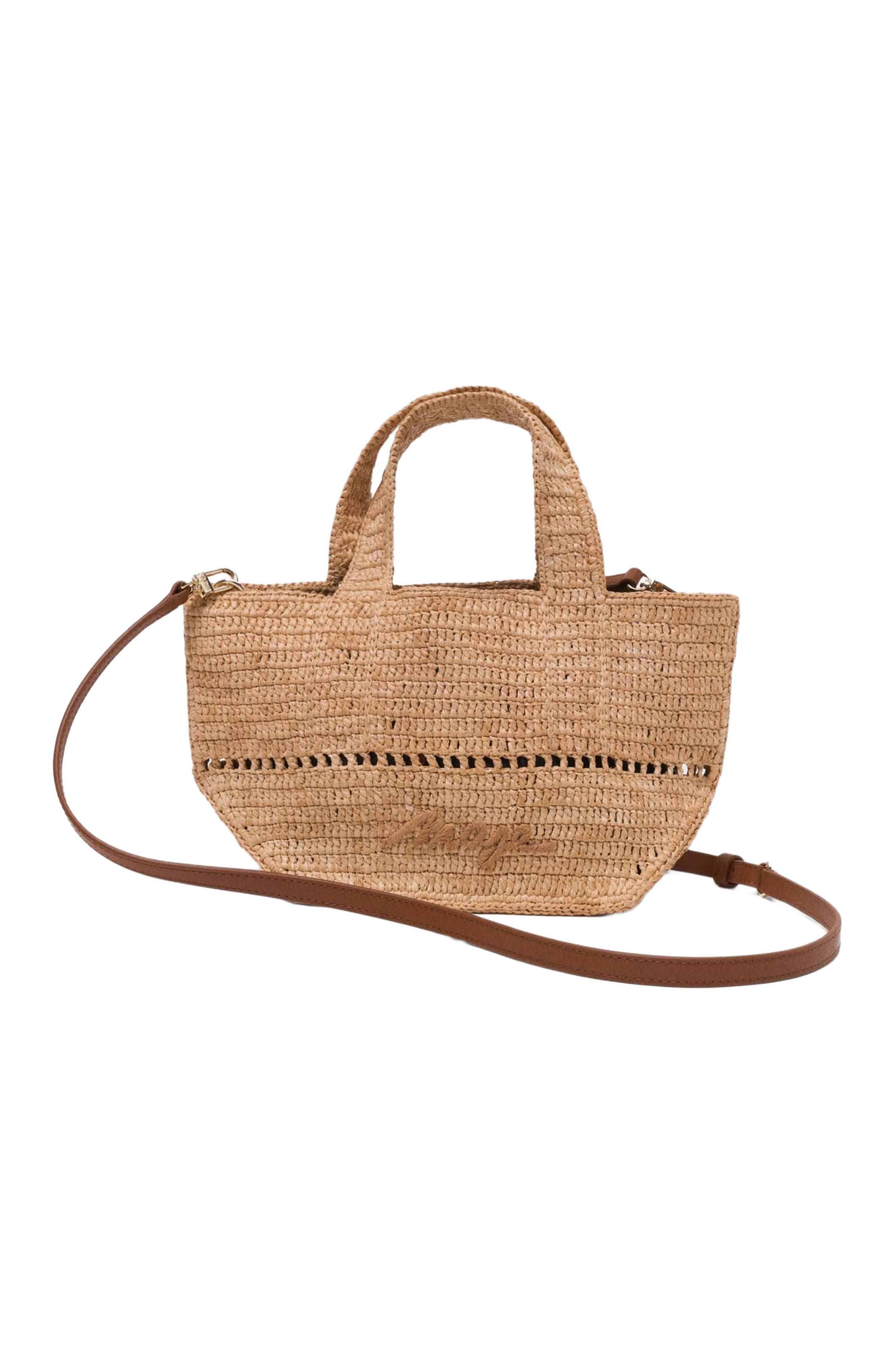 maje Natural raffia mini tote, Alternate, color, 