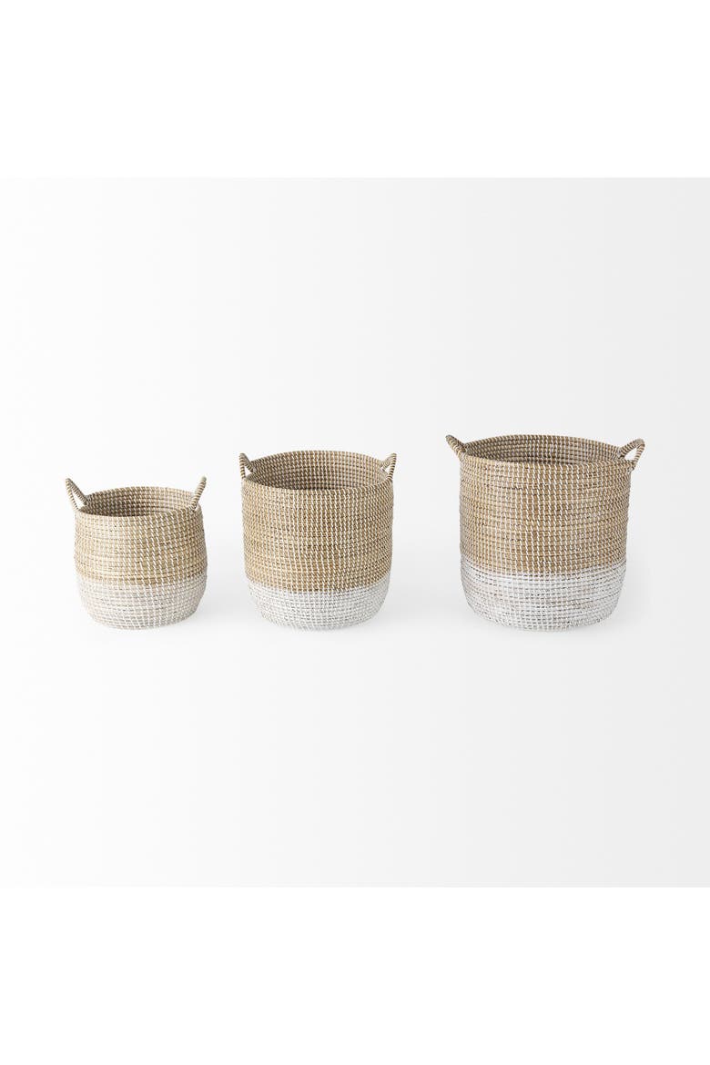 Maddie Set of 3 Seagrass Round Basket  with Handles, Alternate, color, Brown