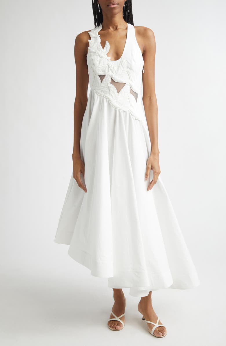 Zimmermann Luna Appliqué Midi Dress, Main, color, Ivory