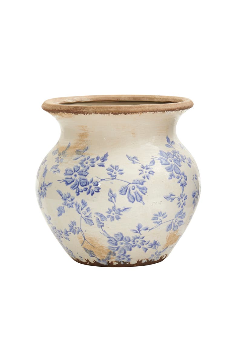 NEARLY NATURAL 7-in Tuscan Ceramic Blue Scroll Urn Vase, Main, color, Green