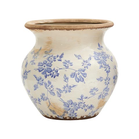 7-in Tuscan Ceramic Blue Scroll Urn Vase
