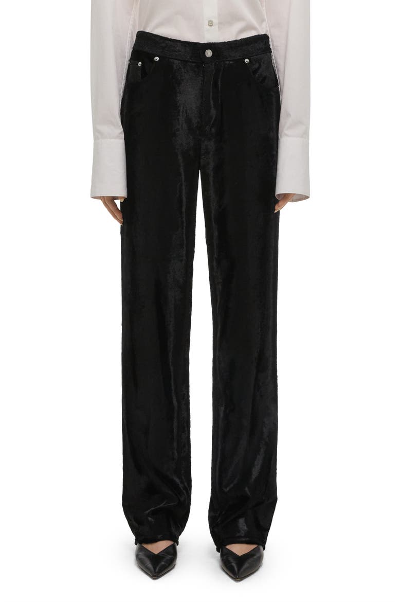 High Waist Velvet Pants, Main, color, BLACK