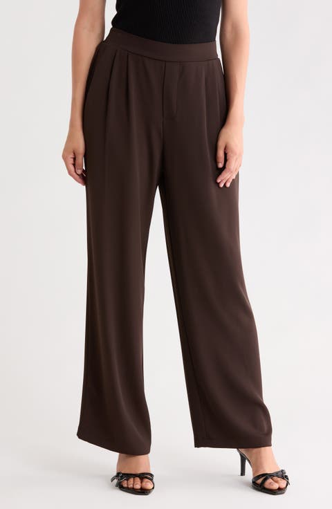 Pleated Wide Leg Crepe Pants