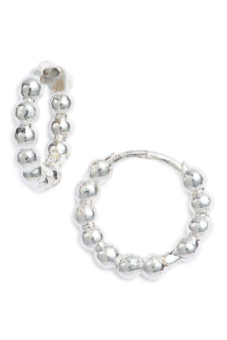 Beaded Mini Huggie Hoop Earrings, Main, color, SILVER