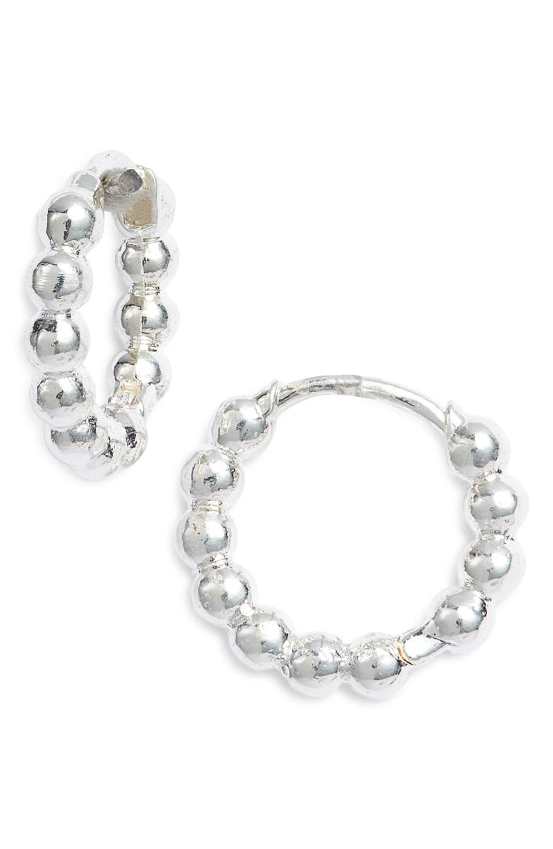 Estella Bartlett Beaded Mini Huggie Hoop Earrings, Main, color, Silver