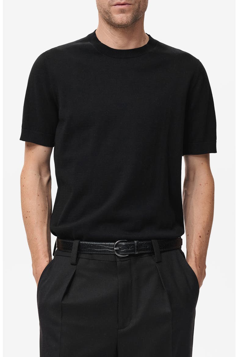 Short Sleeve Cotton Crewneck Sweater, Main, color, BLACK