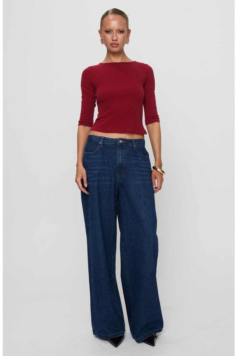 Elaia Three-Quarter Sleeve Crop Top, Alternate, color, RED