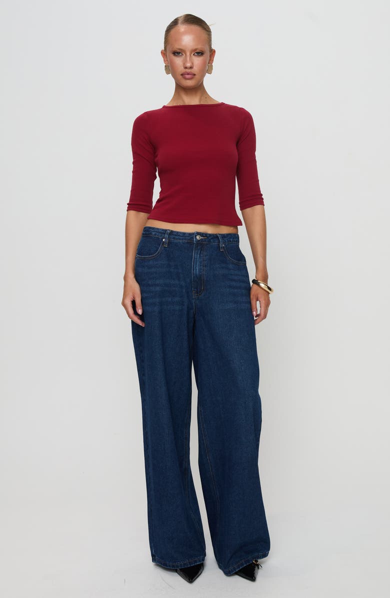 Princess Polly Elaia Three-Quarter Sleeve Crop Top, Alternate, color, Red