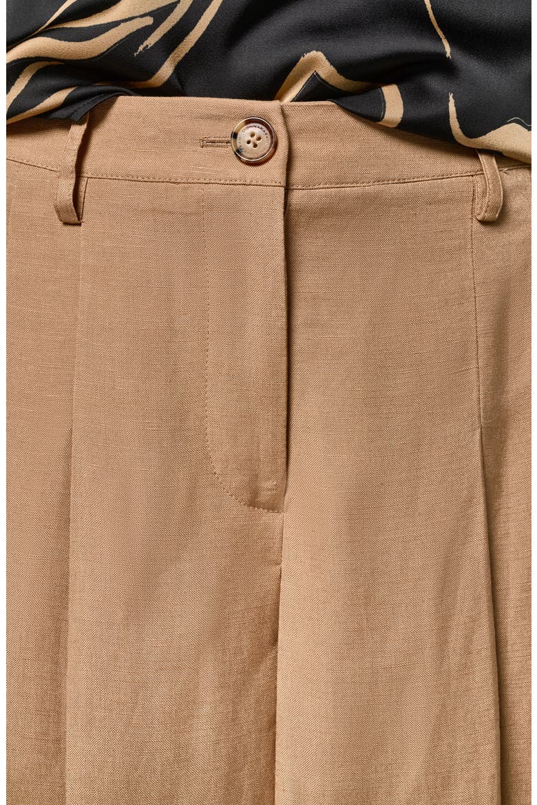 Pleated Crop Linen Blend Pants, Alternate, color, FAWN
