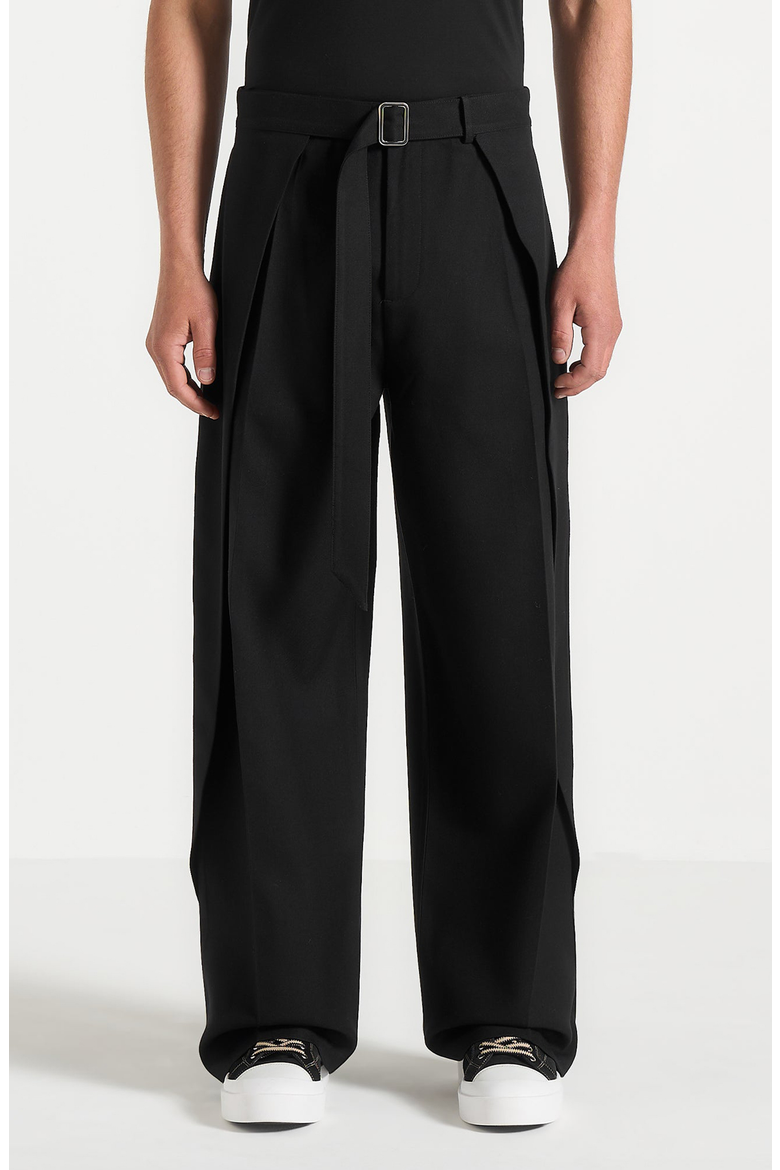 Charles Wide Fit Wrap Leg Tailored Trousers, Alternate, color, Black