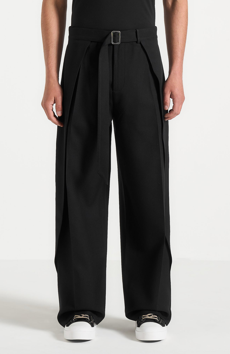 Manière De Voir Charles Wide Fit Wrap Leg Tailored Trousers, Alternate, color, Black