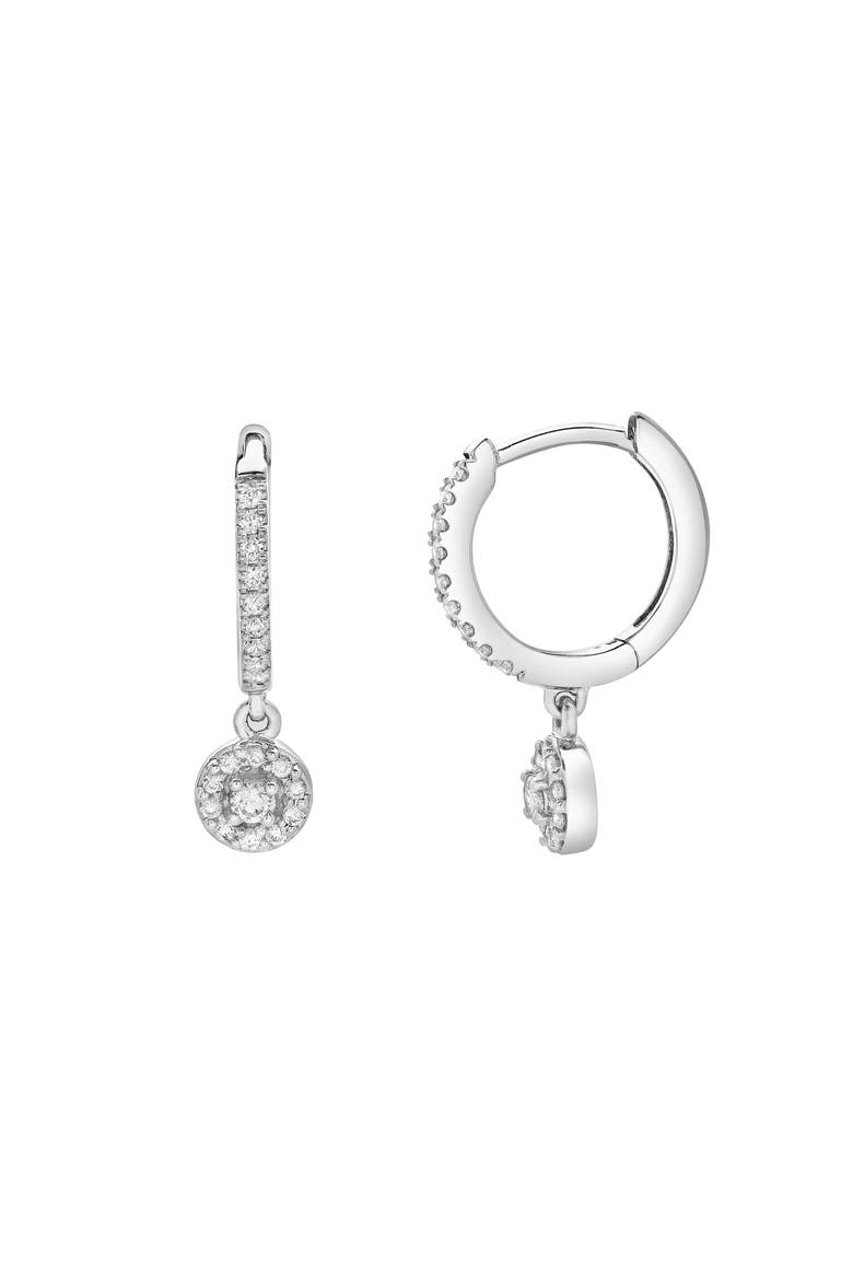 Nerida Pave Round Diamond Drop Huggie Hoop Earrings in 14K Gold, Alternate, color, 14K White Gold