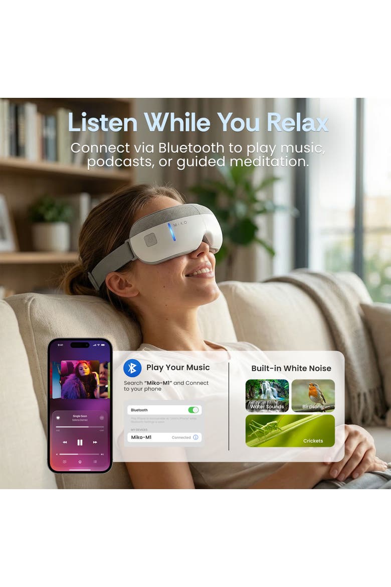 Gaze Eye Massager with Heat & Bluetooth, Alternate, color, White