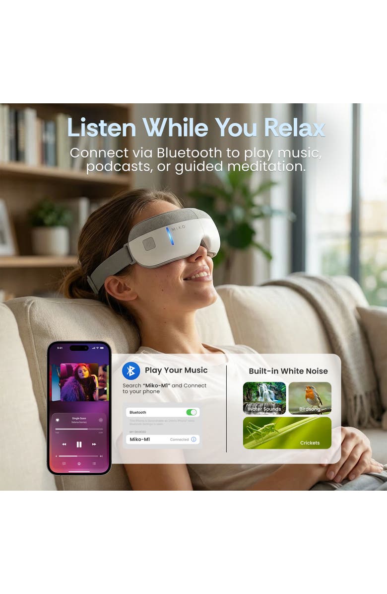 MIKO Gaze Eye Massager with Heat & Bluetooth, Alternate, color, White