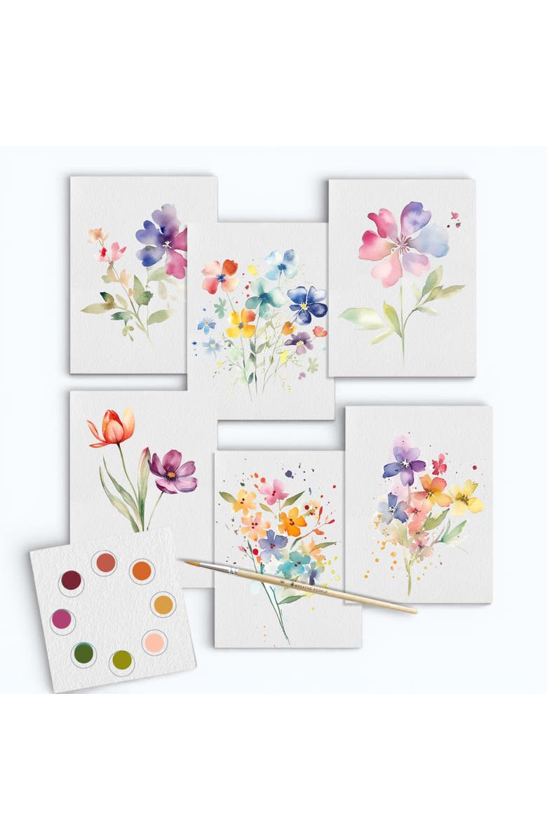 Breathe People All-in-One Watercolor Art Postcards, Main, color, White/ Multicolor Floral