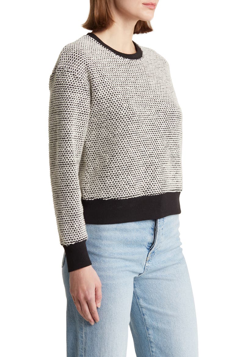 Bird's Eye Cotton Blend Sweatshirt, Alternate, color, BLACK/ WHITE