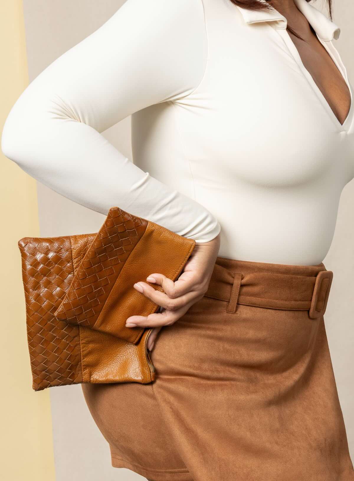 Woven Pouch, Alternate, color, Cognac - Small