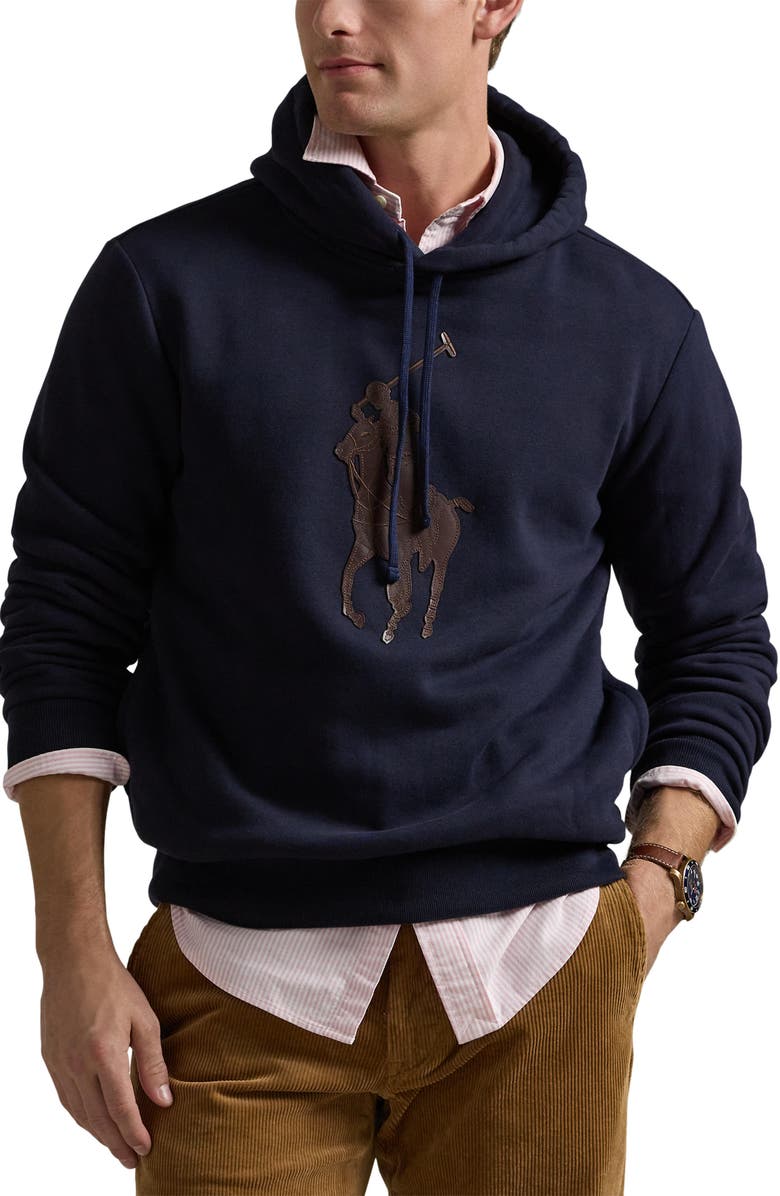 Polo Ralph Lauren Leather Logo Fleece Hoodie, Main, color, 