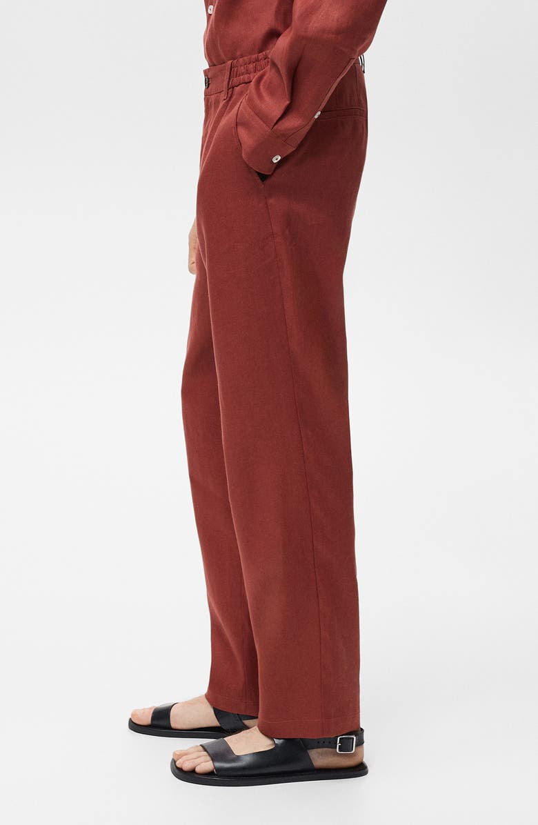 MANGO Elastic Waist Linen Pants, Alternate, color, Cherry