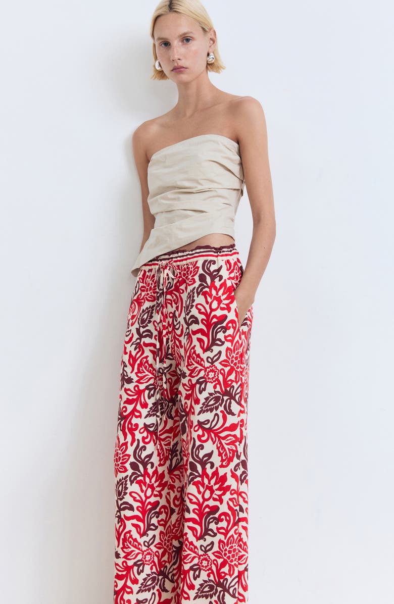 MANGO Mixed Print Drawstring Pants, Alternate, color, Off White