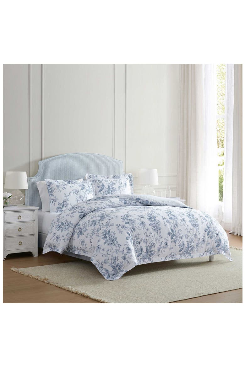 Songbird Floral Cotton Sateen Duvet Set, Alternate, color, WHITE/ BLUE