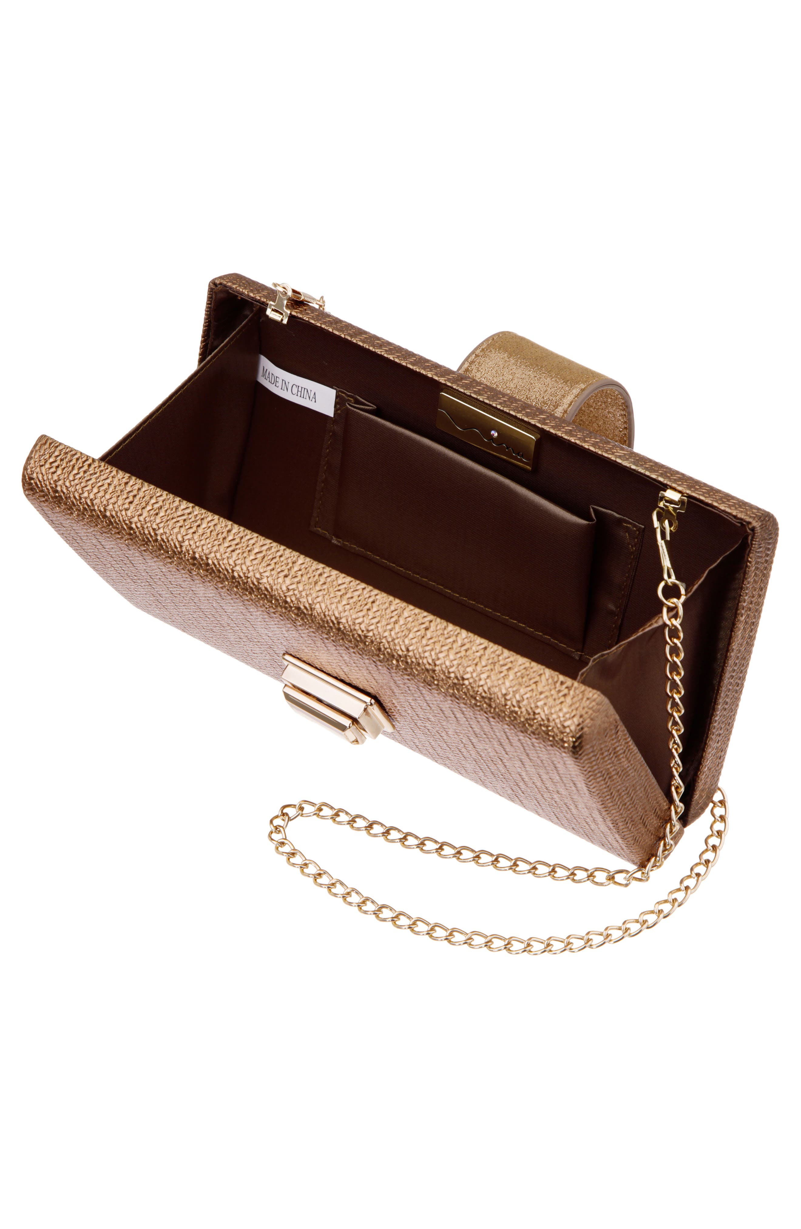 Presly Faux Leather Clutch, Alternate, color, BRONZE