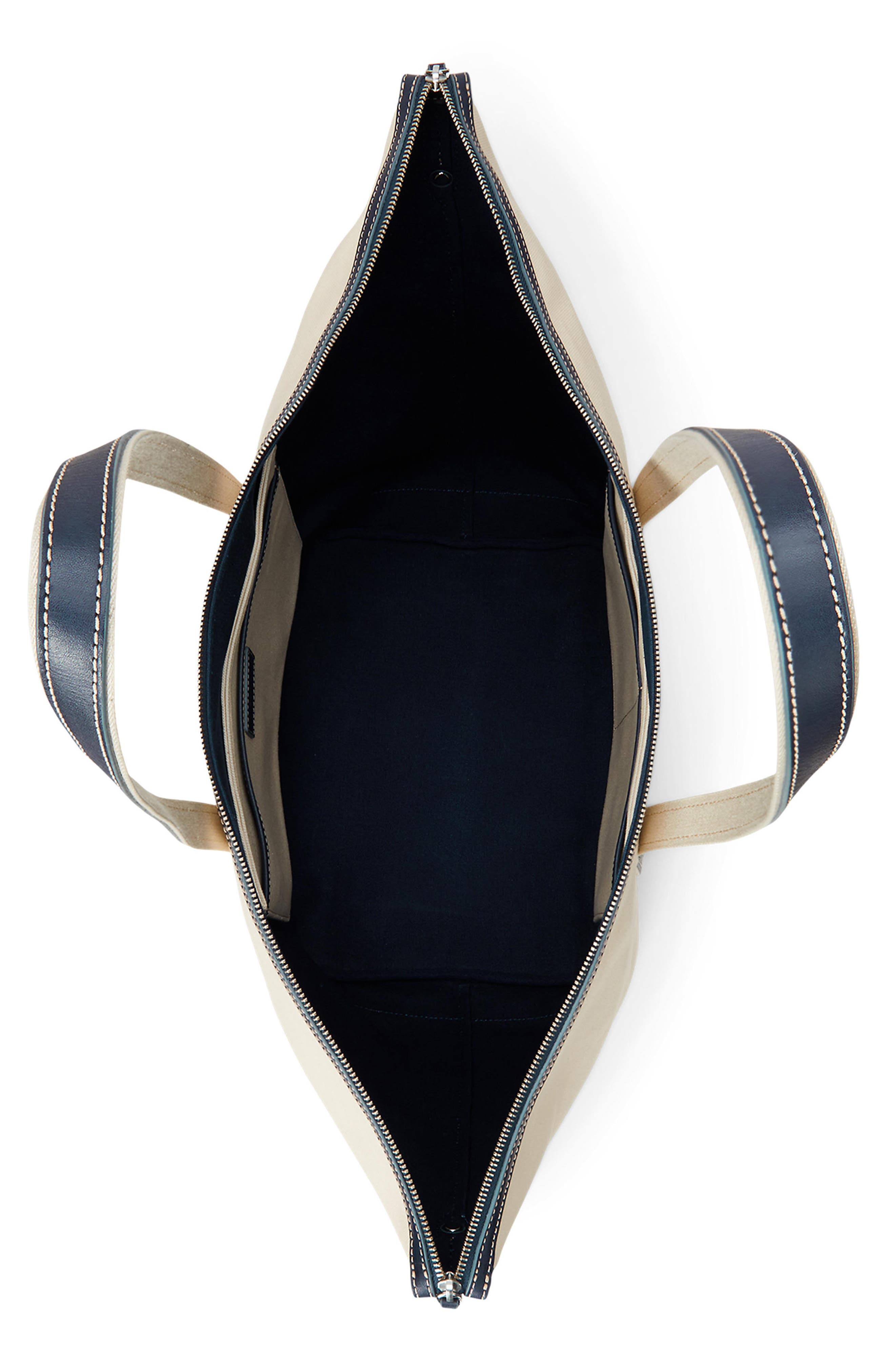 Polo Ralph Lauren Large Leather Trim Canvas Shopper Tote, Alternate, color, Ecru/ Navy