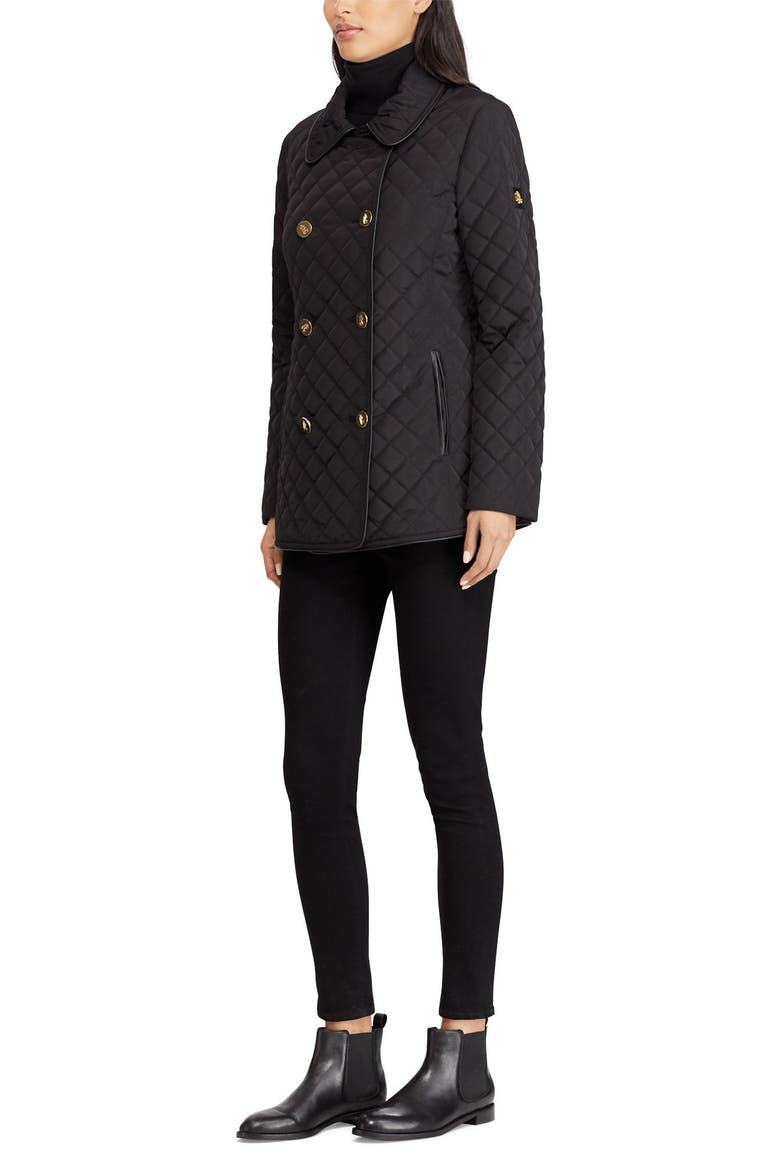 Double Breasted Quilted Coat, Alternate, color, BLACK