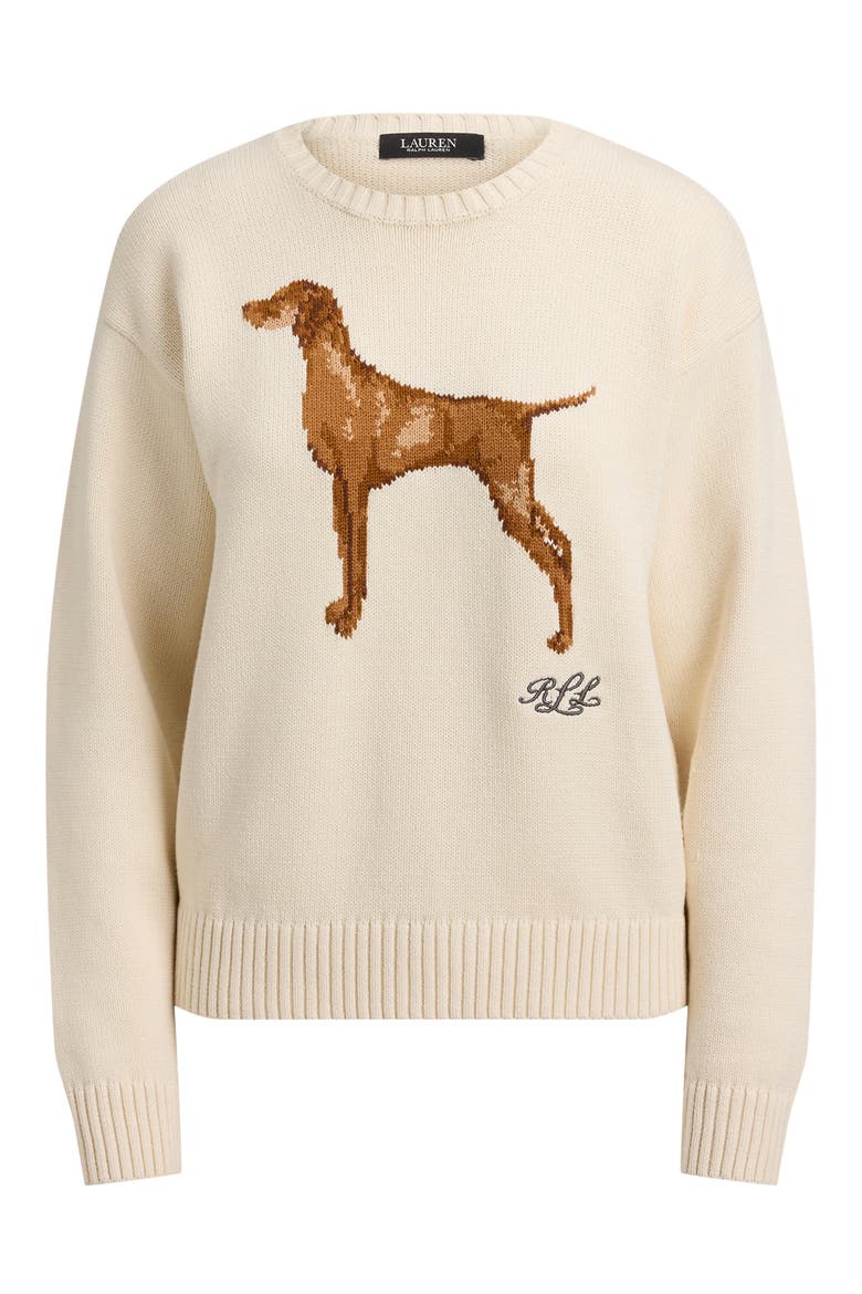 Intarsia Vizsla Knit Cotton Sweater, Alternate, color, MASCARPONE CREAM/ MULTI