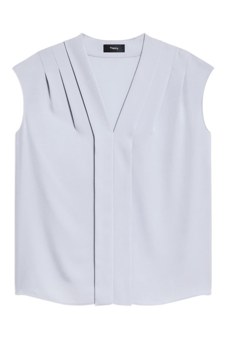 Pleated V-Neck Silk Shell, Alternate, color, LUNA