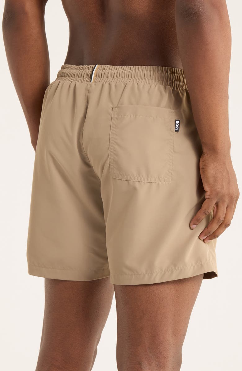 BOSS Dolphin Swim Trunks, Alternate, color, Dark Beige
