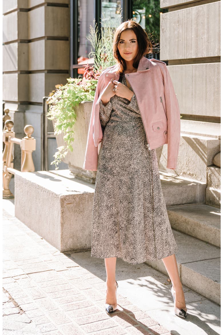 Cheetah Print Long Sleeve Satin Wrap Dress, Main, color, BEIGE BEACH TINY CHEETAH