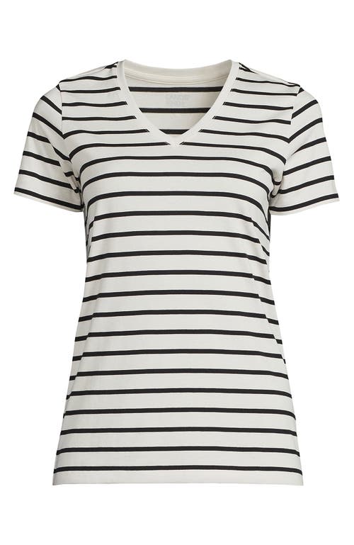 Lands' End Relaxed Supima Cotton V-neck T-shirt In Ivory/black Breton Stripe