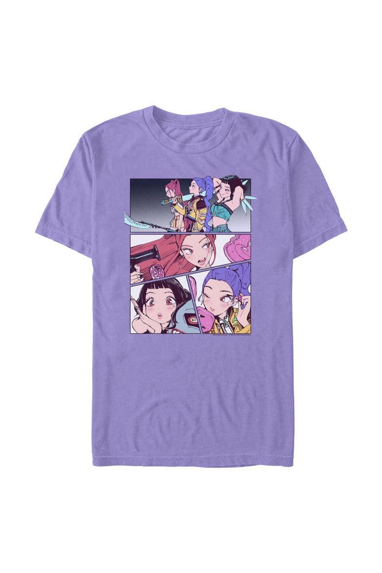 Men's Huntrix Manhwa Panels Short Sleeve Graphic T-Shirt, Main, color, Violet