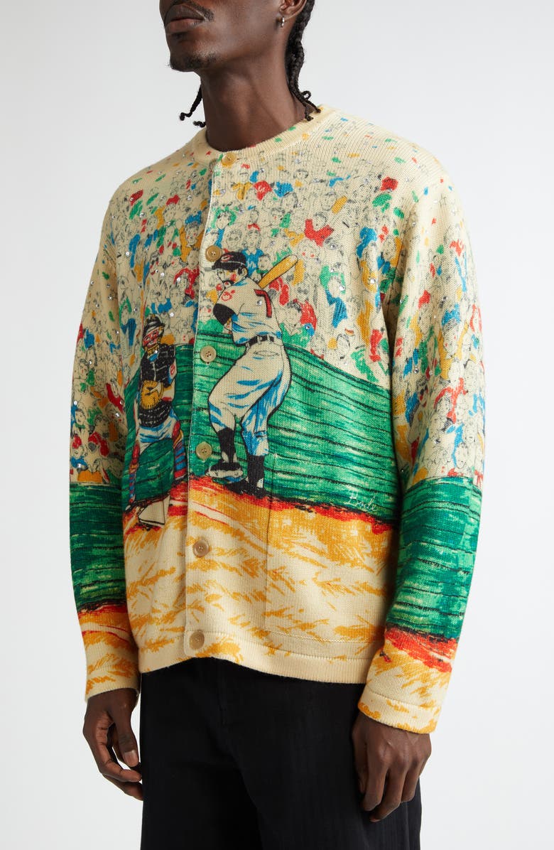 Bode Slugger Crystal Embellished Merino Wool Cardigan, Alternate, color,