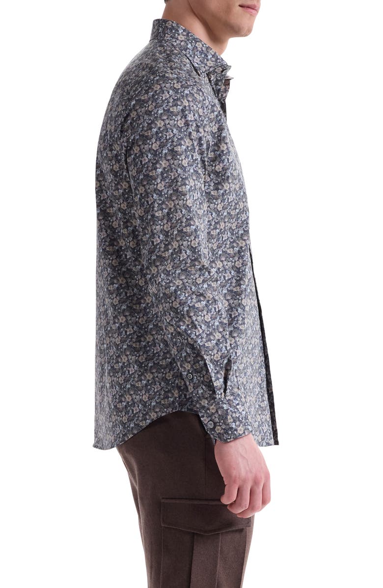 Bugatchi Axel Shaped Fit Floral Stretch Button-Up Shirt, Alternate, color, Khaki