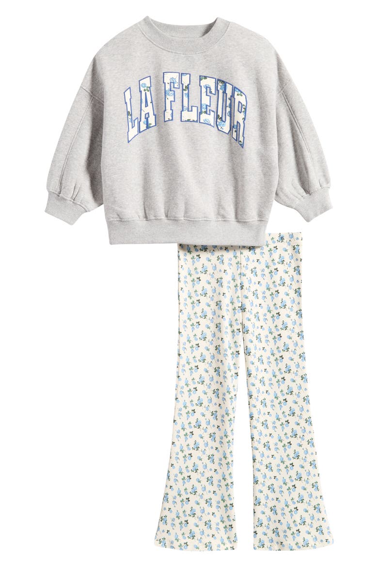 Kids' Ditsy Sweatshirt & Floral Flare Leggings Set, Main, color, GREY